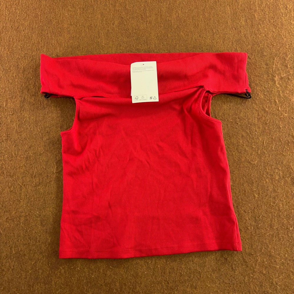 H&M Divided Womens Medium Red Ribbed Off The Shoulder Bardot Top NWT